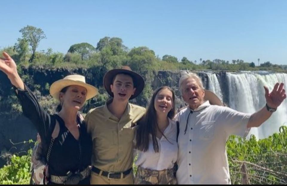 Catherine Zeta-Jones and Michael Douglas with family in Victoria Falls