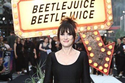 Winona Ryder in Prada wearing her signature 'Beetlejuice Beetlejuice' London Premiere